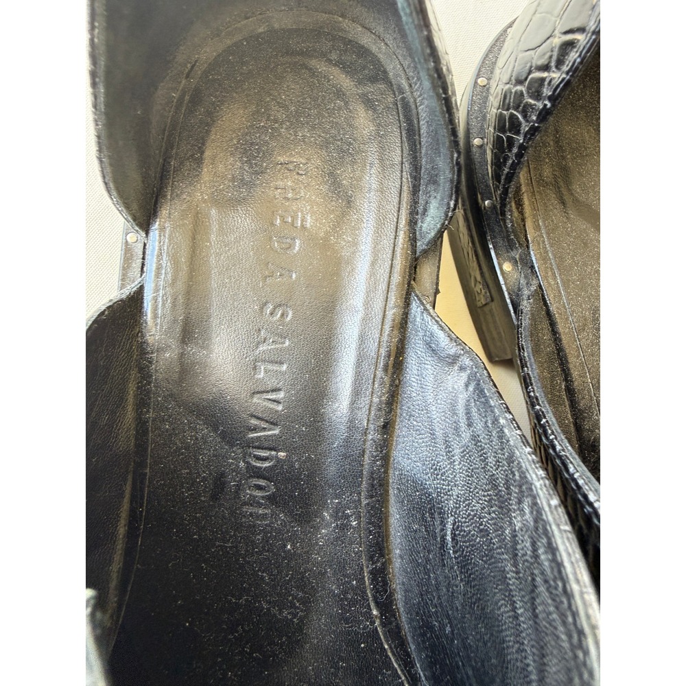 Freda Salvador Black Croc Embossed Leather D'Orsay Oxford Flats Size 8 - Picture 3 of 10